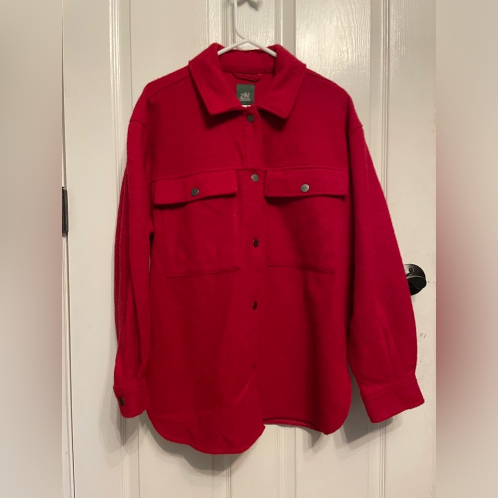 Red button down “shacket”: heavy + warm (M)